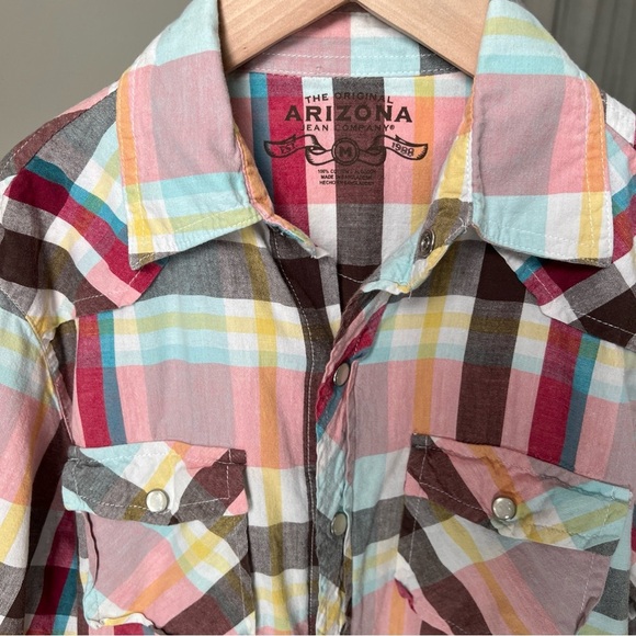 Arizona Boy’s S/S Snap Close Pink/yellow/red/teal Plaid Shirt Size M (10/12) - Picture 4 of 11